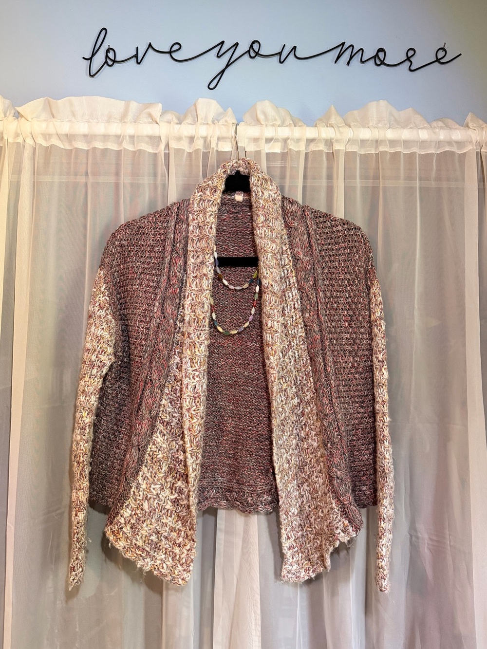 Cozy Open-Front Women's Cardigan Sweater in Mauve Pink Multicolor